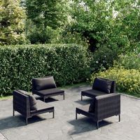 sofas de jardin 4 uds  conjunto mueble jardin mesa y sillas y cojines ratan sintetico gris oscuro cfw72983