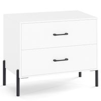 costway comoda de 2 cajones mesita de noche moderna de madera con patas y tiradores de metal mesa auxiliar compacta con almacenamiento blanco