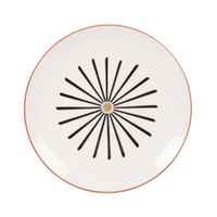 plato de postre de ceramica blanca con dibujos en negra y marron