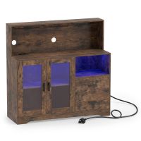 costway aparador estilo industrial con tira led cambiante color compartimento botellas cajones amplios enchufes usb-c 120 x 40 x 1155 cm marron