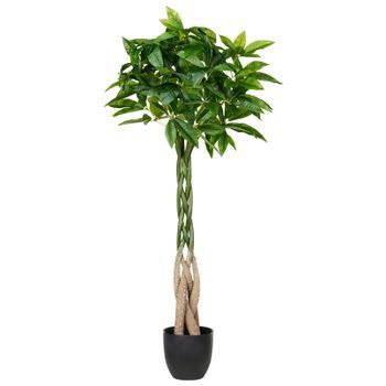 Planta Artificial En Maceta Para Interior Decoración De Plástico 120 Cm Con Maceta Negra Raíz Trenzada Pachire Tree