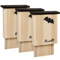 pawhut set de 3 casas para murcielagos resistente a la intemperie hasta 3 murcielagos por casa madera de pino tratada natural y negro