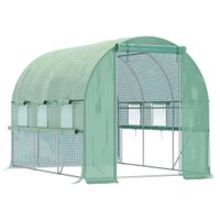 outsunny invernadero de jardin tunel invernadero tunel 6 m con 6 ventanas puerta enrollable tela pe estructura de acero galvanizado   aosom espana