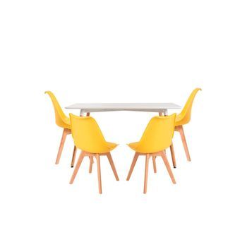 Conjunto Mesa Tower Rectangular 120 X 80 Cm Blanca Y Pack 4 Sillas Synk Basic - Amarillo
