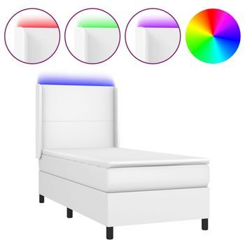 Cama Box Spring Y Colchón Led Cuero Sintético Blanco 80x200 Cm Vidaxl