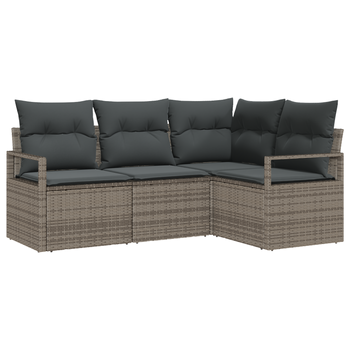 Set De Sofá De Jardín De 4 Uds Con Cojines Gris Ratán Sintético Cfw491796