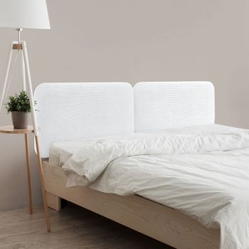 Dhome Cabecero Tapizado En Pana Liso Redondeado Para Pared Acústicos Cabeceros Absorbentes Cabezal Cama Dormitorio (blanco, 220cm Dual)