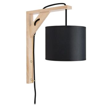 Aplique de pared brazo madera natural pantalla negro