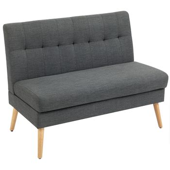 HOMCOM Sofá para 2 personas, respaldo capitoné, patas de madera, acolchado grueso, tipo lino, para espacios pequeños, gris   Aosom España