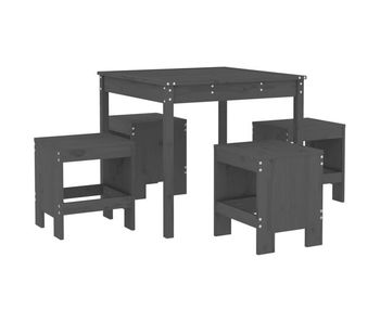 Juego de comedor de jardin 5 piezas madera maciza pino gris