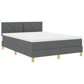 Cama Box Spring Con Colchón Gris Oscuro 140 X 200 Cm Tela
