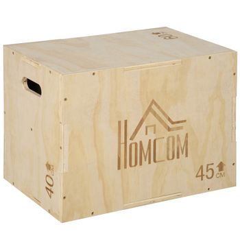 HOMCOM Cajón de Salto de Madera 3 en 1 con 2 Mango Hueco Carga 120 kg para Casa Oficina Gimnasia 45x40x60 cm Madera Natural