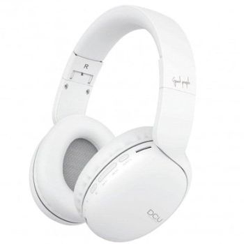 Auriculares DCU inalámbricos Bluetooth v5.0 con micro SD, radio FM y cable jack blanco
