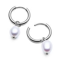 pendientes de aro de acero inoxidable con perla de agua dulce para mujer