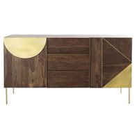 aparador de 2 puertas y 3 cajones de sheesham macizo y metal dorado 147 cm