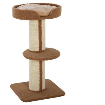 PawHut Árbol para Gatos Altura 91 cm de 3 Niveles con Nido Plataforma y Poste de Sisal 45x45x91 cm Marrón