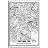 panorama cuadro enmarcado mapa ciudad bucarest 50x70 cm