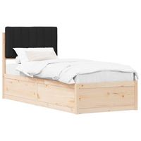 estructura de cama con cabecera tapizada negro 75 x 190 cm