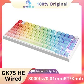 SKYLOONG GK75 HE Teclado para juegos con cable Interruptor magnético Efecto Hall RT0.01 mm Frecuencia de sondeo de 8 KHz Disparador rápido 75 % Teclado PBT Teclas transparentes Luz RGB Macro USB