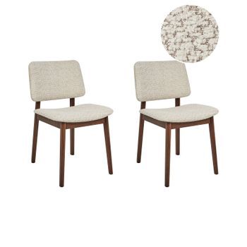 Conjunto De 2 Sillas De Comedor Asiento De Bouclé Poliéster Estructura De Madera Marrón Oscuro Beige Blane