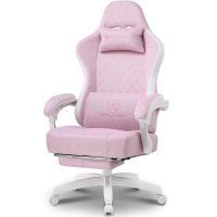 silla gaming gtplayer ergonomica blanco-rosa con soporte para pies y asiento con muelles