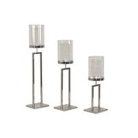 juego de 3 candelabros modernos de metal cromado r con cristal protector transparente dec050043