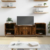 mueble tv  mueble de salon  armario tv madera contrachapada roble ahumado 160x35x55 cm cfw779057