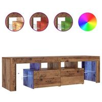 mueble tv  mueble de salon  gabinete de tv luces led madera ingenieria envejecida 140x365x40 cm