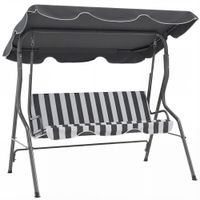 outsunny balancin de jardin 3 plazas techo impermeable inclinacion regulable cojines asiento respaldo gris blanco a rayas
