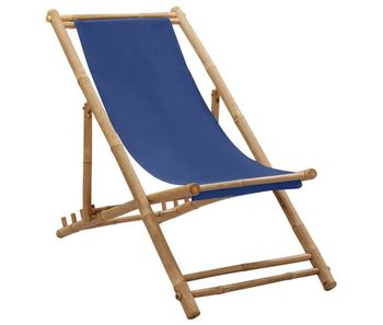 Vidaxl silla de playa de bambú y lona azul marino