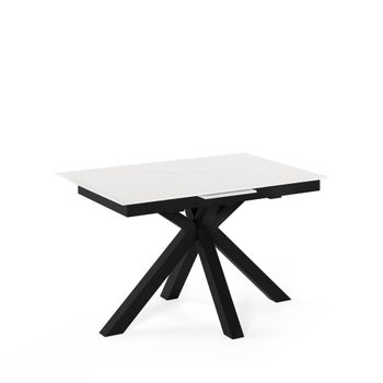 Mesa extensible porcelánica de 140cm tapa blanca patas negro