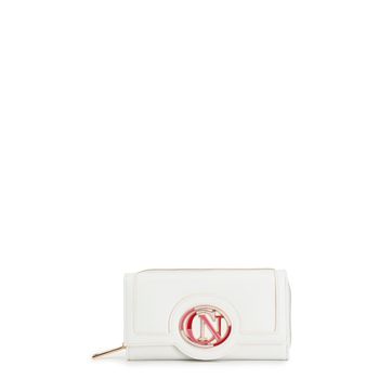 billetera grande con cremallera y solapa cream