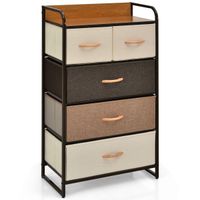 costway cajonera con 5 cajones organizador vertical con cajones plegables en tejido comoda en acero y madera para entrada 58 x 29 x 995 cm
