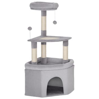 PawHut Árbol para gatos torre de juegos para gatos rascadores sisal, plataforma, caseta, tejido de felpa, pelotas, 49x49x114cm gris claro   Aosom España