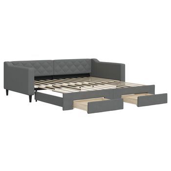 Cama Para Adulto | Cama Individual | Sofá Cama Nido Con Cajones Tela Gris Oscuro 100x200 Cm