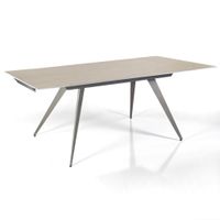 mesa extensible ceramica marmol travertino acero platino 75x140-200 cm
