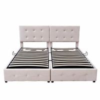 cama contenedor acolchada 180x200cm en terciopelo - convertible en 2 camas individuales - beige