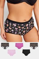 yours juego 5 bragas algodon negras y rosas de flores