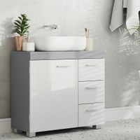 mueble bajo lavabo con 3 cajones de color gris y blanco