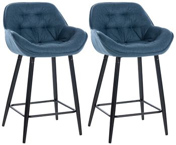 Set de 2 taburetes de bar con reposapiés en tela azul