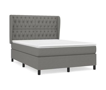 Cama box spring con colchón tela gris oscuro 140x190 cm diseño de botones
