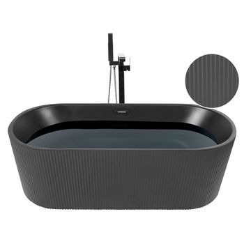 Bañera Independiente De Acrílico Negro 163 X 80 Cm Acabado Estriado Ovalado Gocta