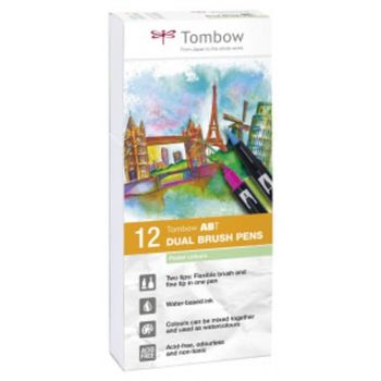 Tombow ABT Dual Brush Pen 2 tips Pastel Colours PK12