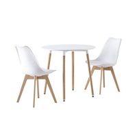 conjunto de mesa de comedor redonda 80cm  2 sillas escandinavas