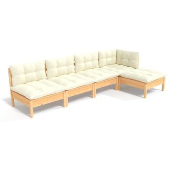 Muebles De Jardín 5 Piezas Cojines Madera De Pino Crema