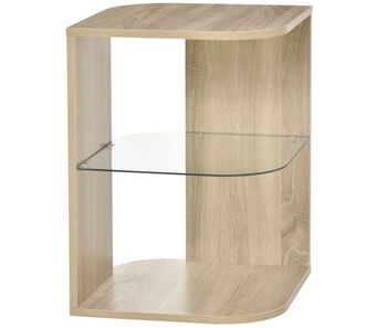 Homcom mesita auxiliar de salón moderna mesilla de noche con 3 estantes tablero de cristal mesita de café para sala de estar dormitorio 40x40x56 cm madera natural