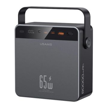 USAMS CD270 PB93 PD65W 296Wh 8000mAh Batería externa con pantalla LED digital Fuente de alimentación externa con 2 entra
