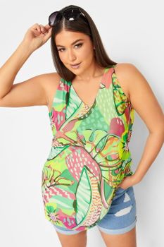 Yours Top Verd Floral Doble Capa Tejido Malla, Mujer Curvy Y Tallas Grandes, Yours