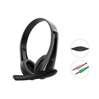 Auriculares Conceptronic POLONA06B3T con cable, doble jack 3,5 mm, micrófono con cancelación de ruido, control de volumen, uso oficina y llamadas, color negro
