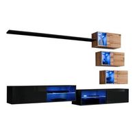 conjunto de muebles de salon switch xxiv r led r negro y roble r composicion mural de diseno